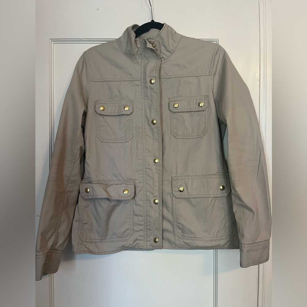 J. Crew Tan Utility Jacket with Gold Accents